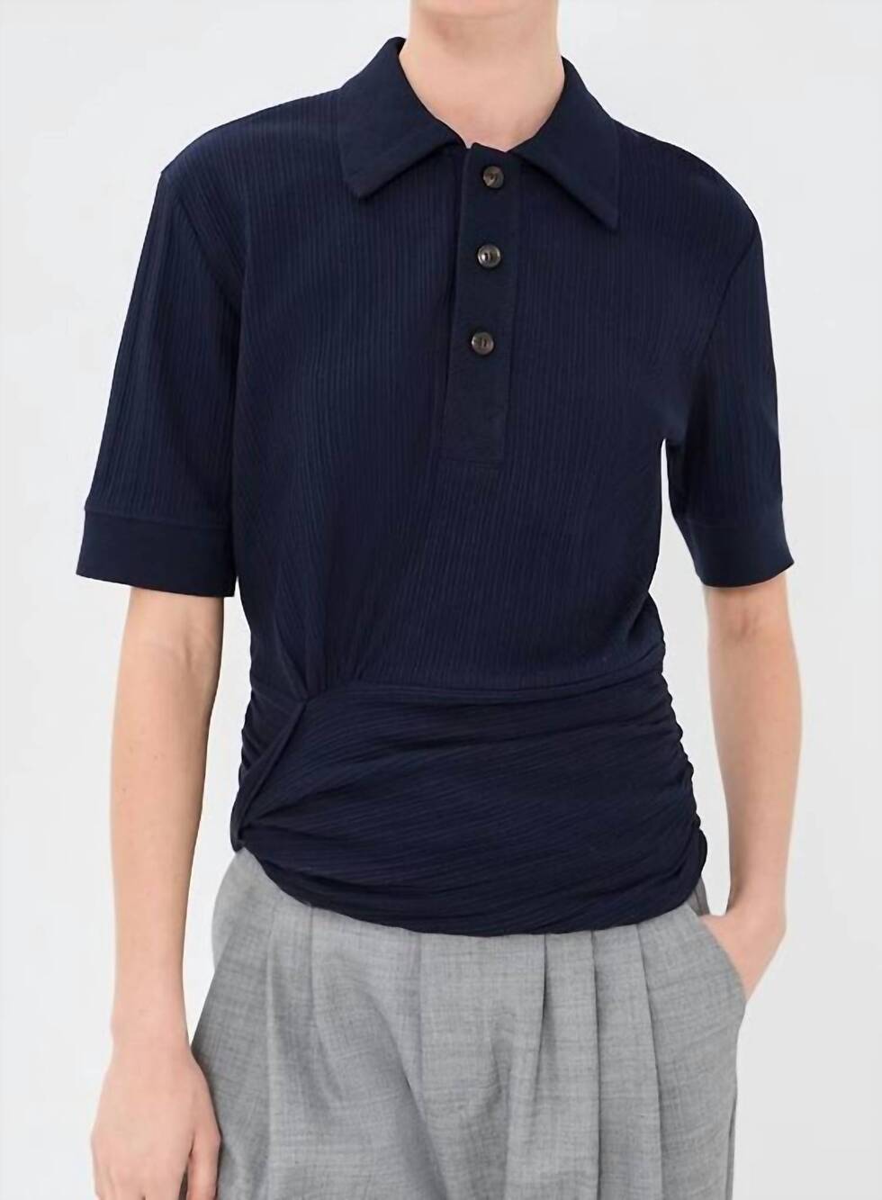 NEW VICTORIA BECKHAM twist detail polo top in navy